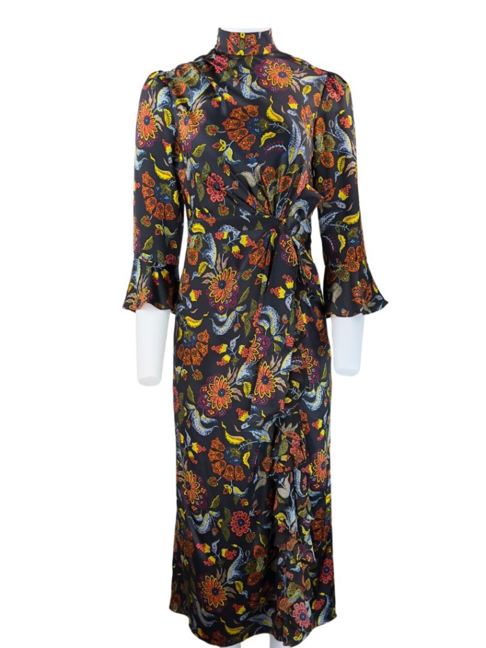 Long Sleeve Mock Neck Satin Dress